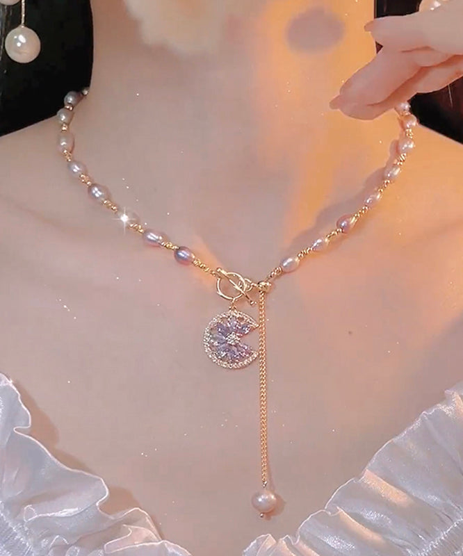 Magnifique collier lariat en argent sterling violet surdoré avec perles de zircone et pampilles. Collier en soie fine, argent sterling et argent cassé, gypsophile ET006