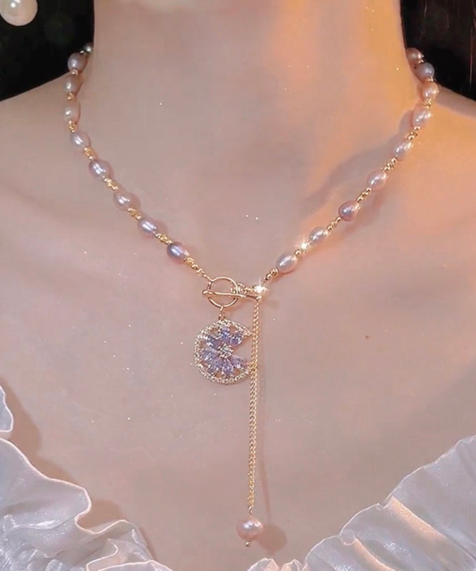 Magnifique collier lariat en argent sterling violet surdoré avec perles de zircone et pampilles. Collier en soie fine, argent sterling et argent cassé, gypsophile ET006