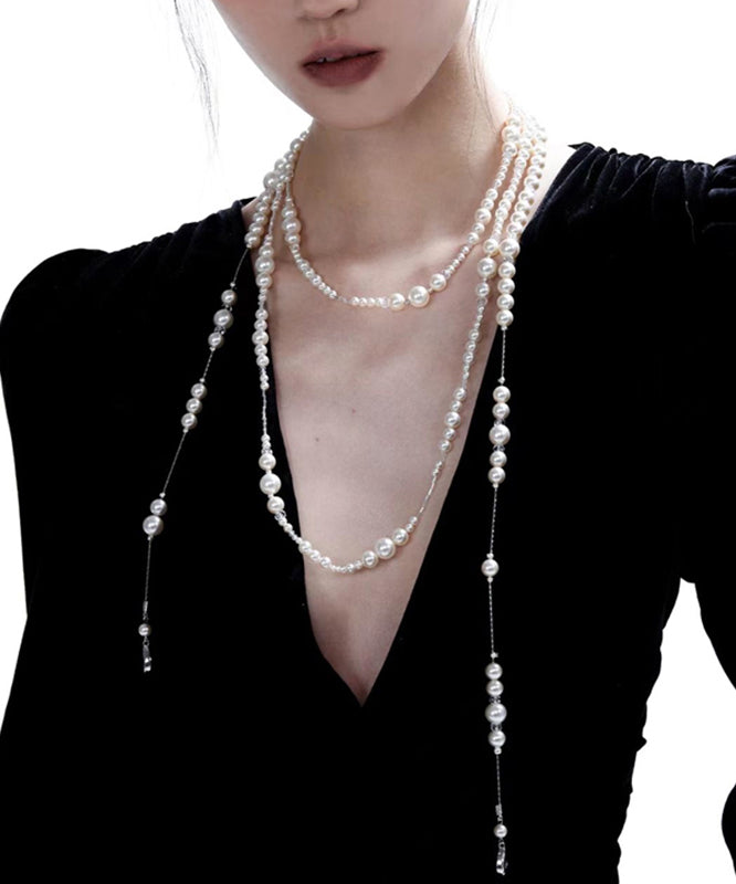 Schöne weiße Legierung Perle Kristall Gratuated Bead Halskette YR003