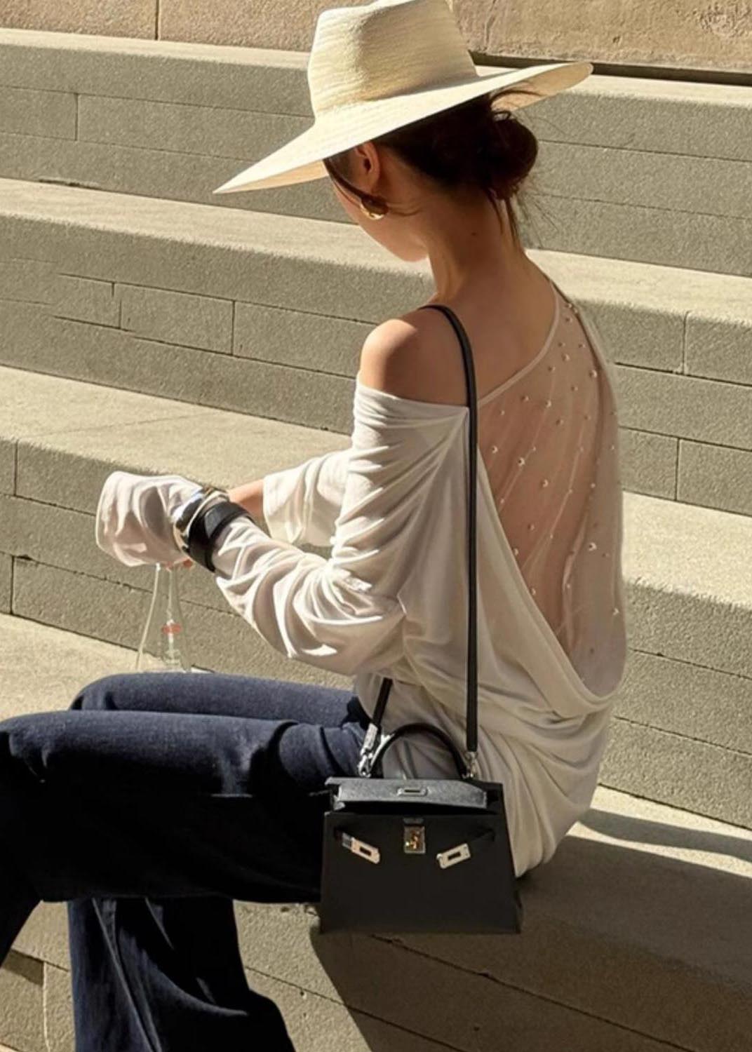 Chemisier patchwork en tulle, joli haut d'été dos nu blanc