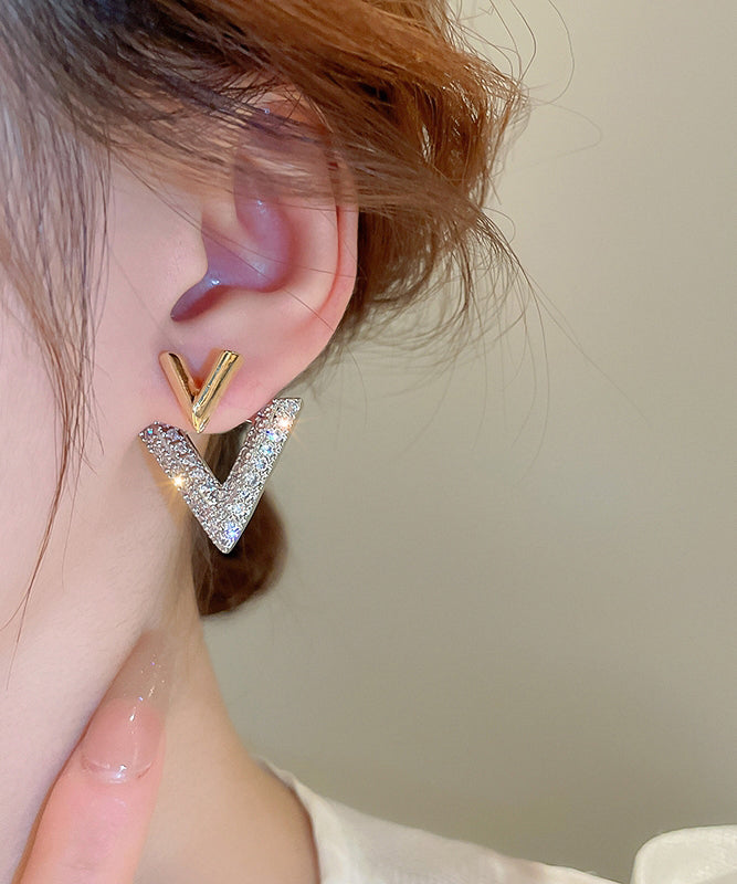 Schöne weiße Kupfer Zirkon Grafik V-förmige Ohrstecker YX021