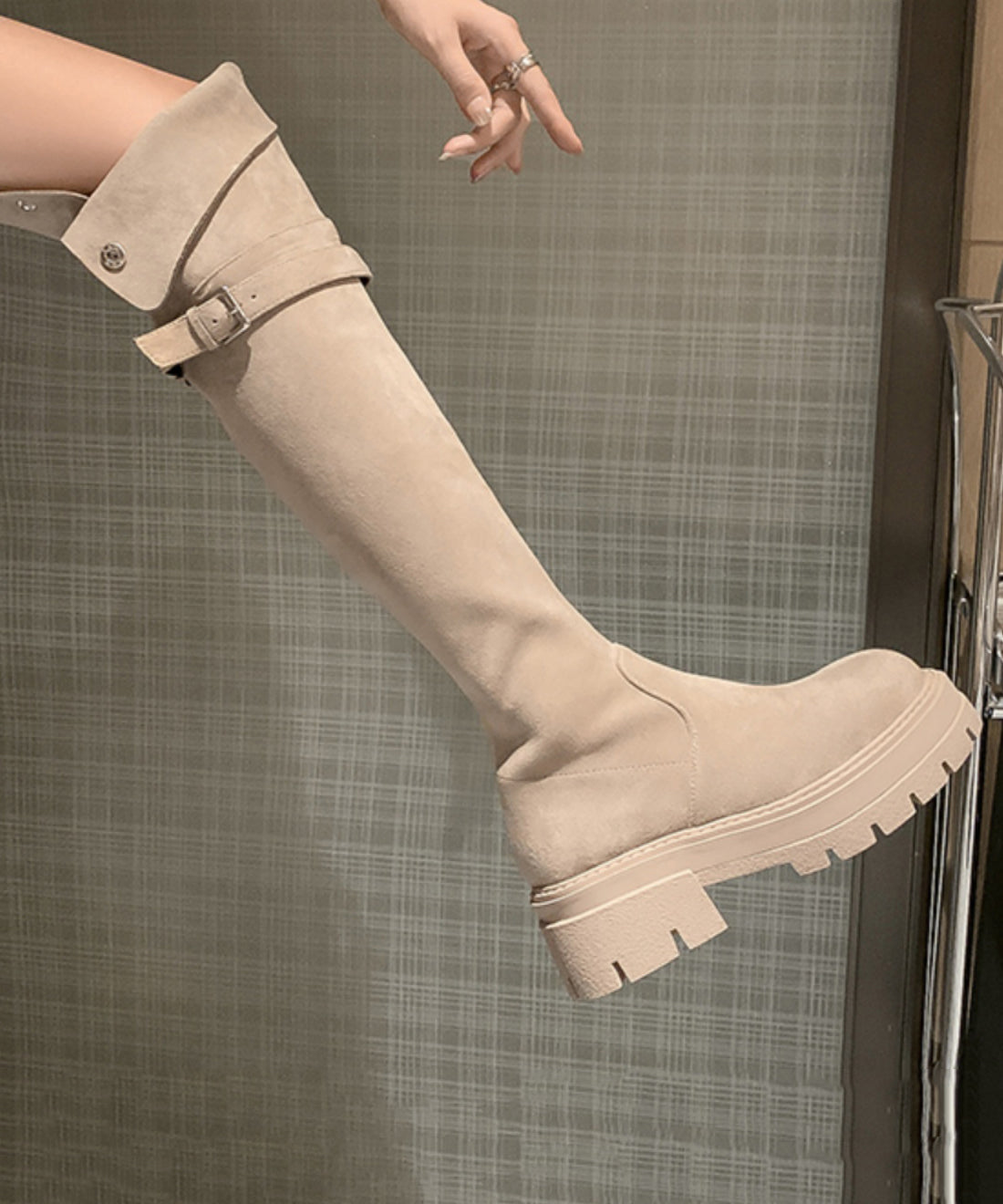 Beige Stiefel Plateau Wildleder Fein Stilvoll Spleißen TP023