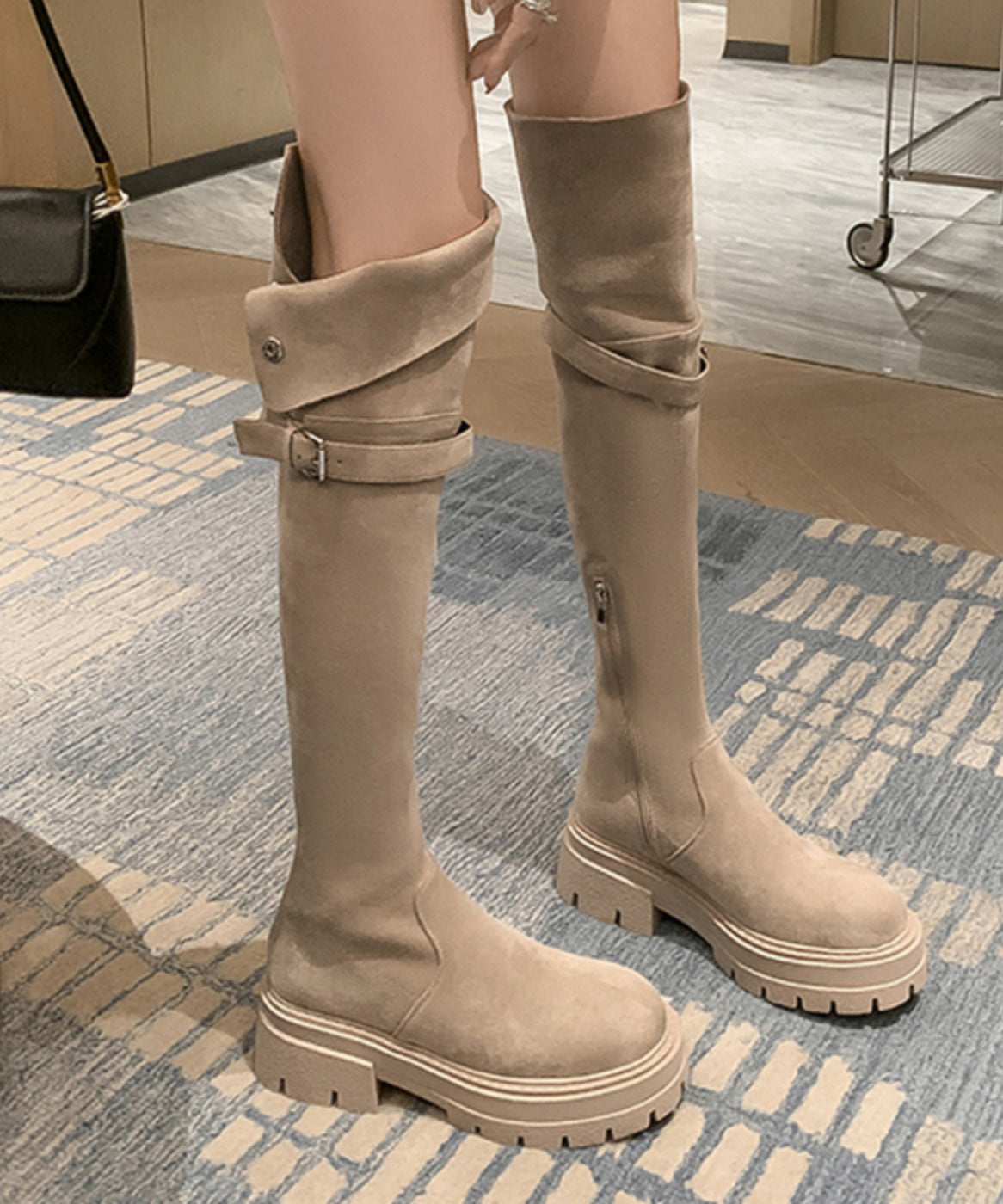 Beige Stiefel Plateau Wildleder Fein Stilvoll Spleißen TP023