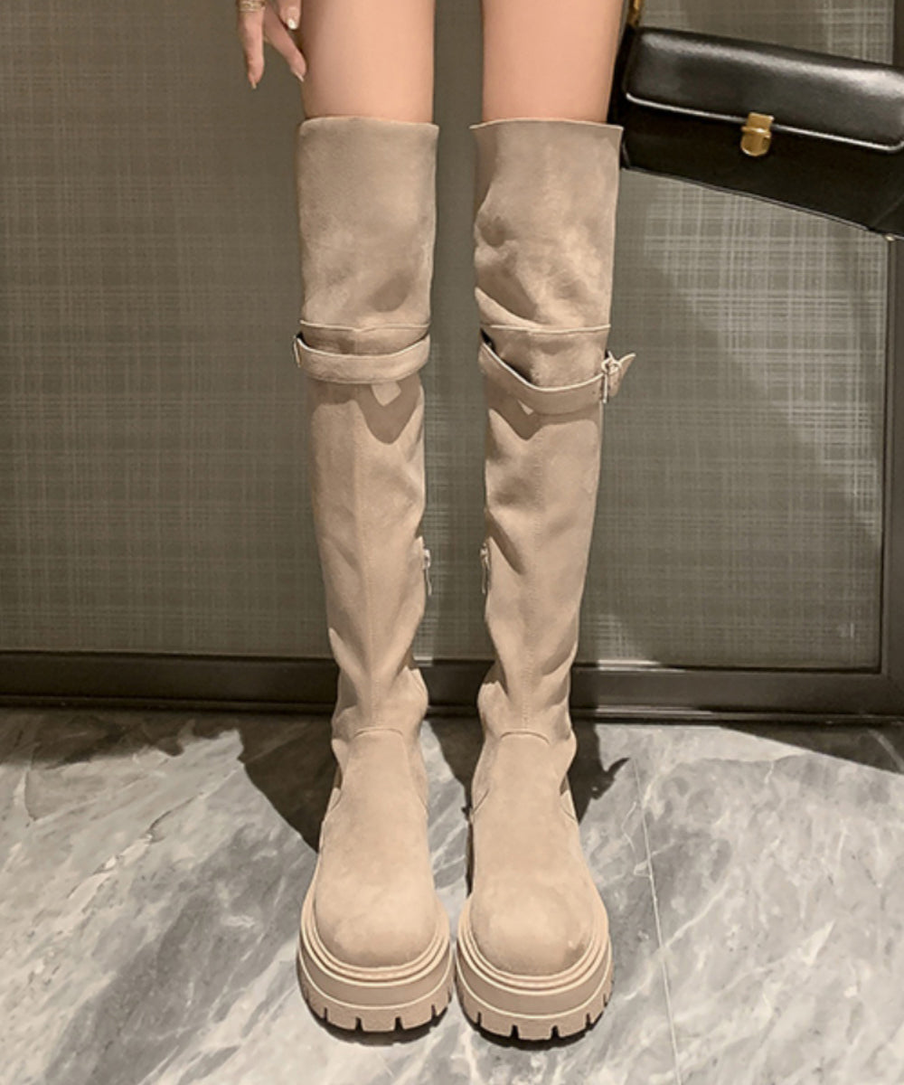 Beige Stiefel Plateau Wildleder Fein Stilvoll Spleißen TP023