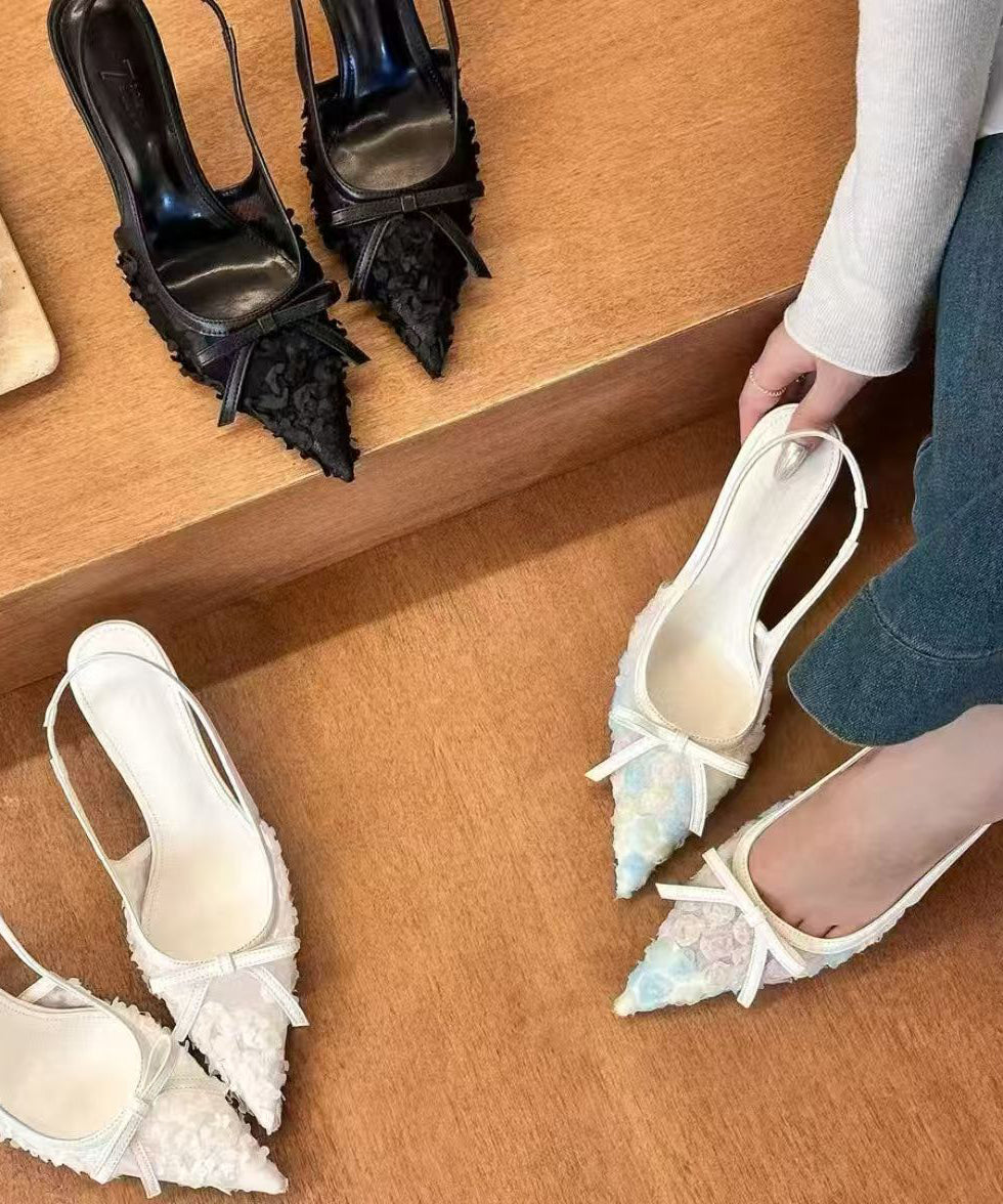 Sandales en cuir et tulle à talons hauts et faux épissures, élégantes, beiges