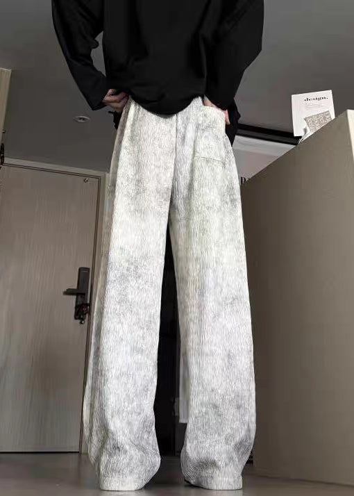 Pantalon large en coton avec poches et lacets pour homme, teinture beige