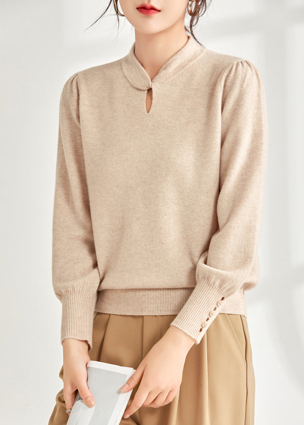 Beige Solid Loose Wool Knit Sweater Hollow Out Spring TF020