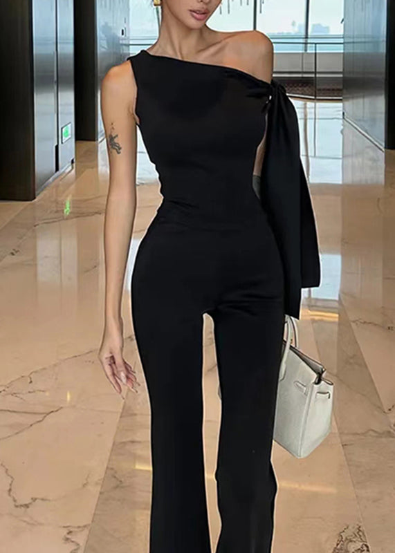 Ensemble tricot pantalon et deux pièces noires haut d'été nœud