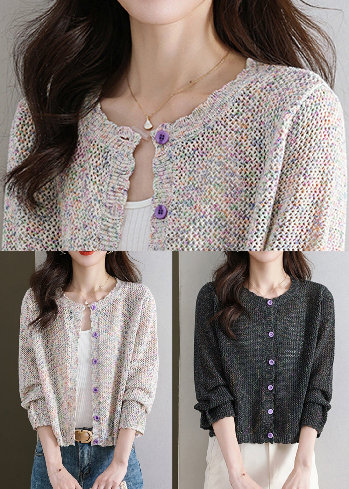 Schwarzer Knopf Gemütliche Strick Herbst Strickjacken O Hals QS023