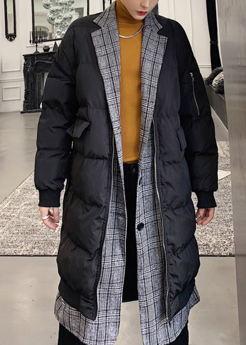 Schwarze Knopftaschen Herren Parka Peter Pan Kragen WinterRM014