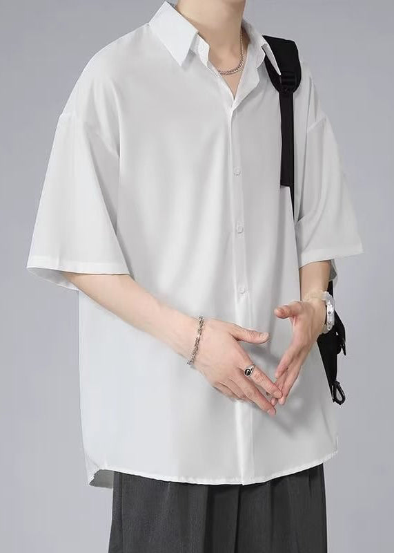 Black Half Silk Pan Ice Shirt Mens Collar Solid Peter Button