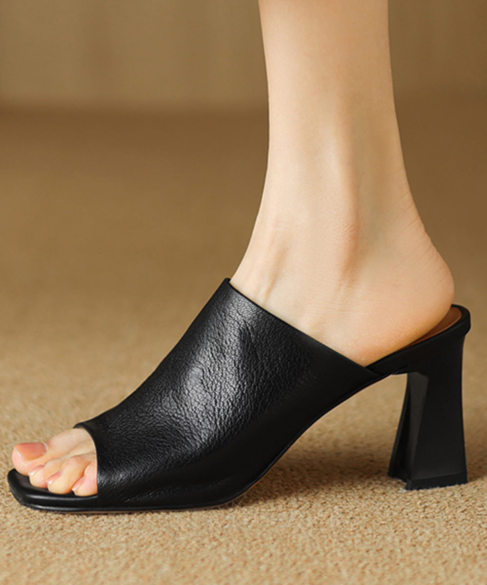 Heel Slide New Chunky Sandals Toe Black Peep Sheepskin Style