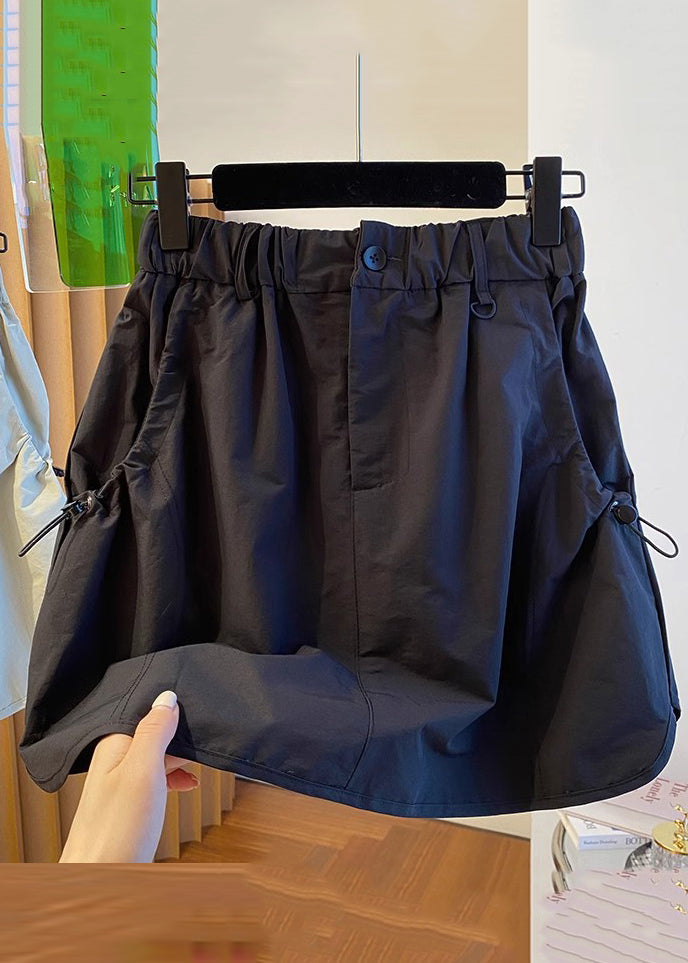 Jupe en coton noire avec poches à cordon de serrage et taille élastique QE017