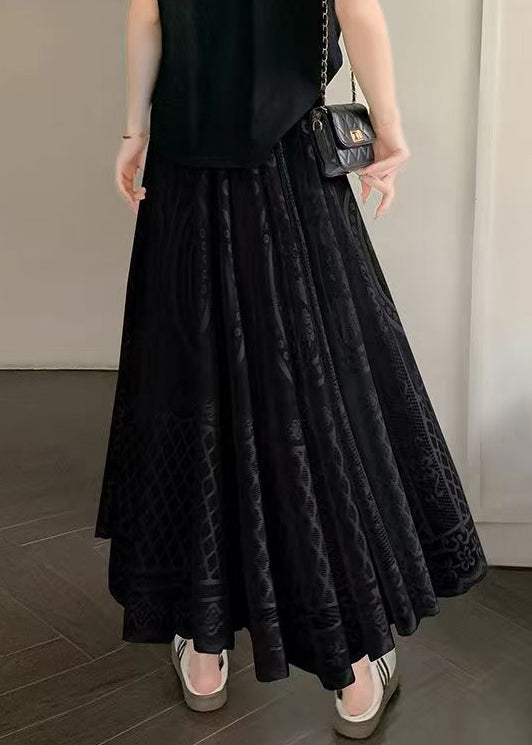 Jupe d'été noire en dentelle brodée à taille élastique