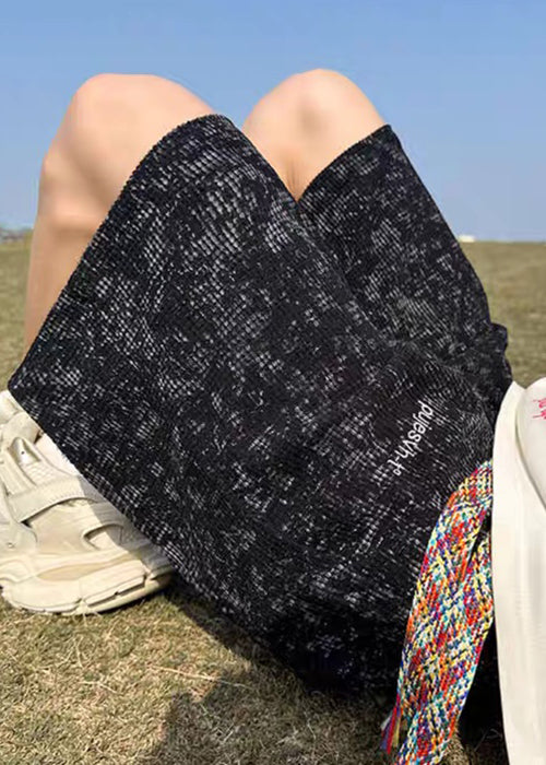 Pockets Letter Dye Tie Black Summer Men Cotton Shorts