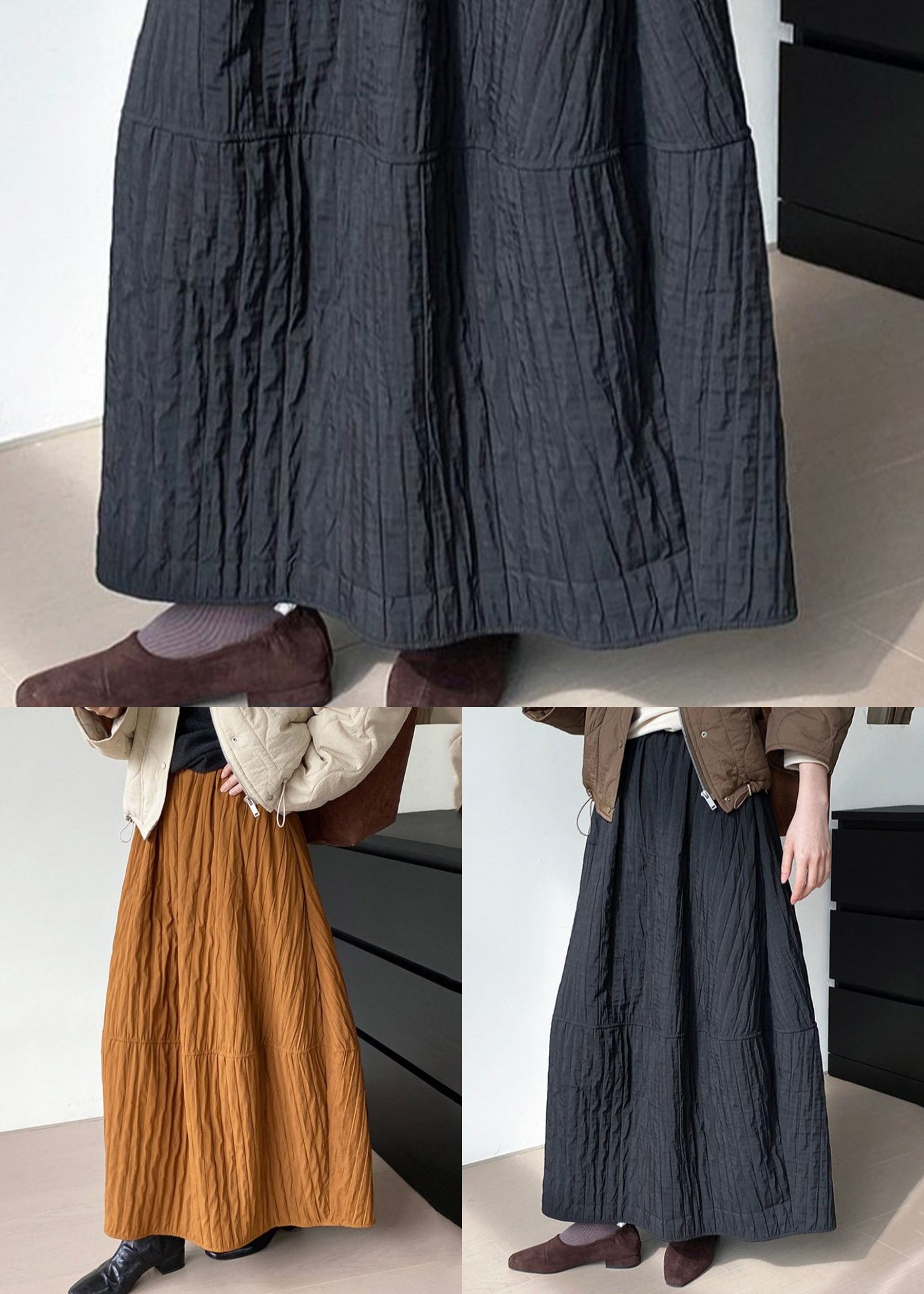 Schwarzer Patchwork-Baumwollrock Übergroß Frühling YK029