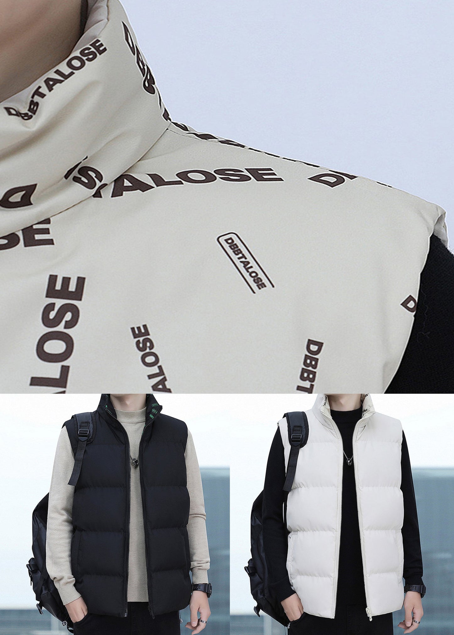 Gilet noir en coton avec poches pour homme, fermeture éclair, hiver EQ038