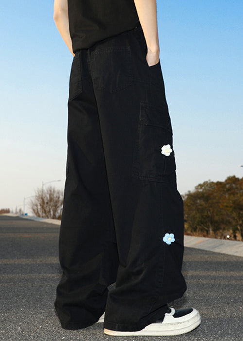 Pantalon taille haute en coton avec poches pour homme, noir, été