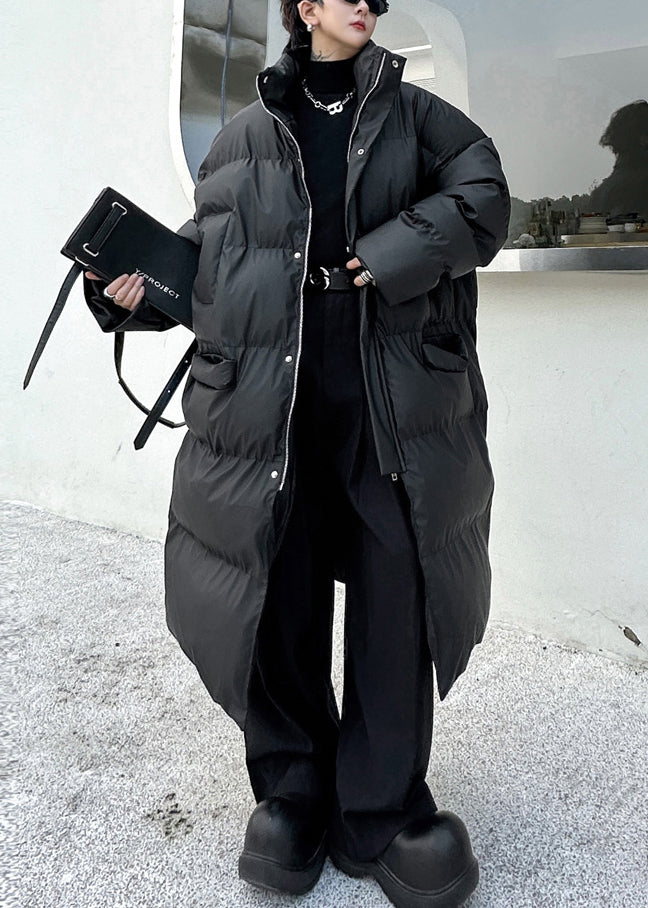 Schwarze Taschen Männer Lange Parkas Stehkragen Winter RM004
