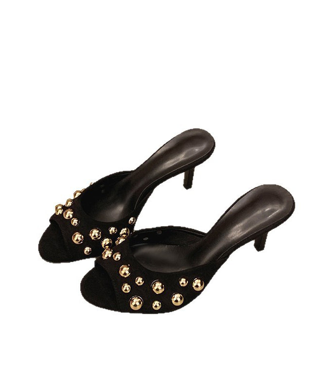 Sandales à talons rivetées en daim noir à épissures hautes uniques