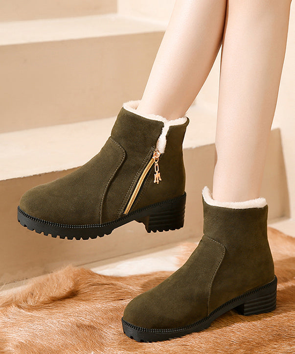 Schwarze klobige Stiefel mit Reißverschluss und flauschigem Wollfutter TP006