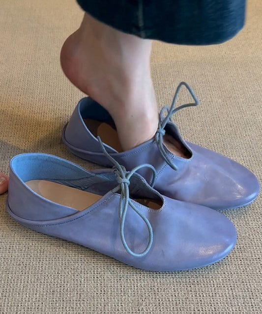 Up Damen Schnürschuhe Blau Flache Leder Rindsleder Spleißen Schuhe