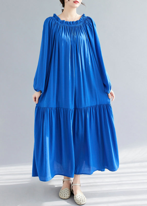 Blue O-Neck Ruffled Patchwork Chiffon Maxi Dress Spring GH1081 – Adorher