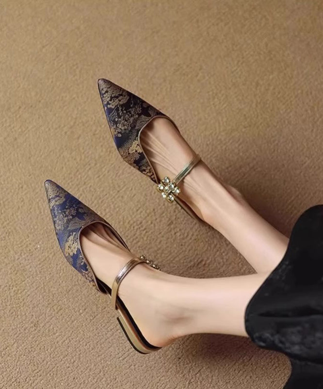 Zirkon Zehentrenner Spitze Jacquard Sandalen Spleißen Blau