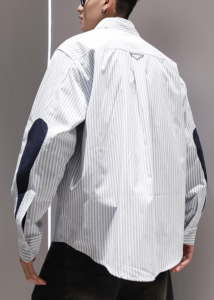 Chemises à col patchwork en coton bleu Peter, poches rayées, pour homme