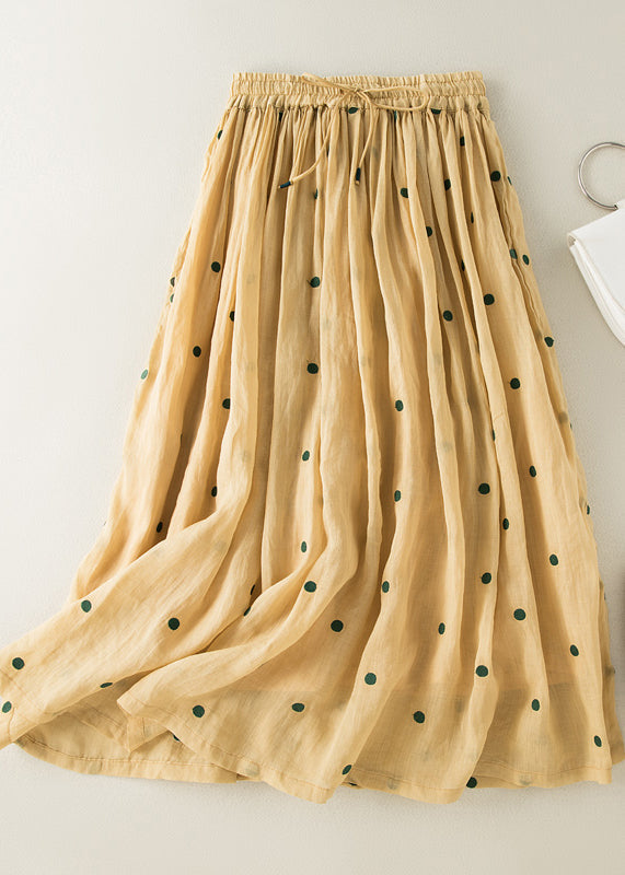 Jupe en coton froissé à taille élastique avec cordon de serrage et pois abricot bohème été AM1057