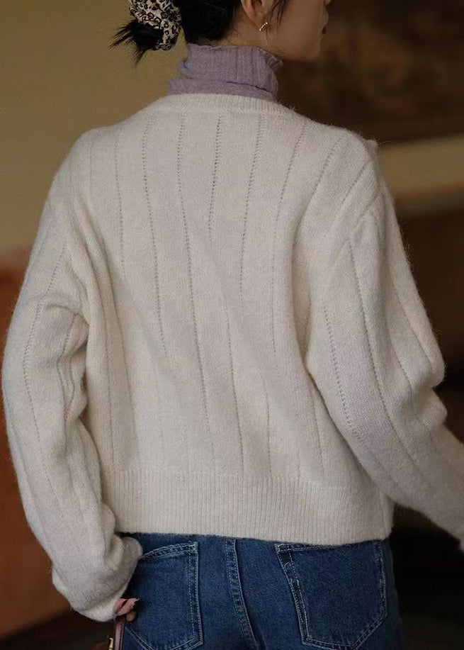 Bohemian Beige Embroidered Button Patchwork Knit Coats Fall TU047