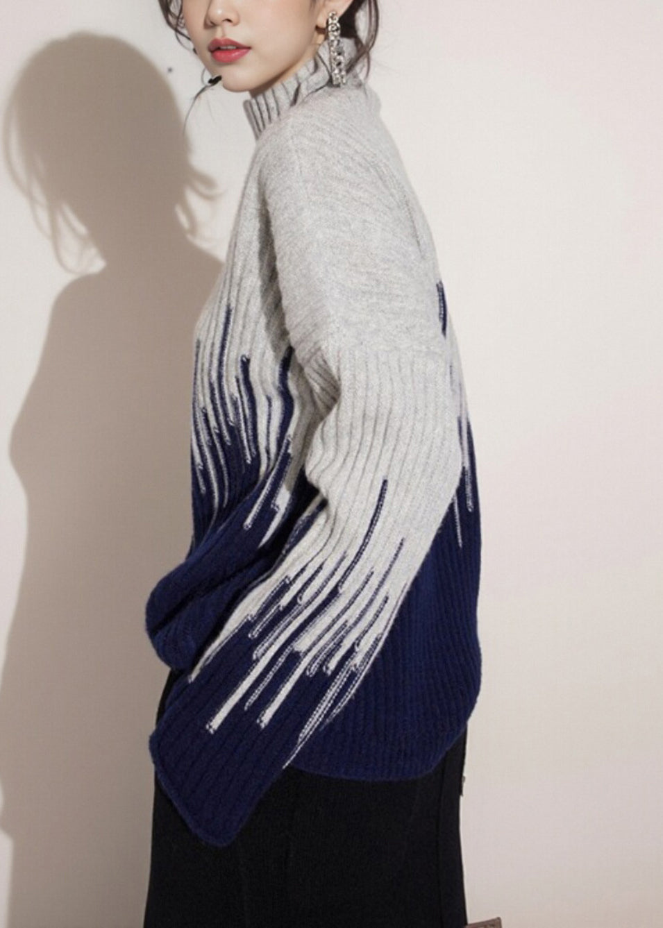 Pull col roulé épais beige bohème hiver WX004