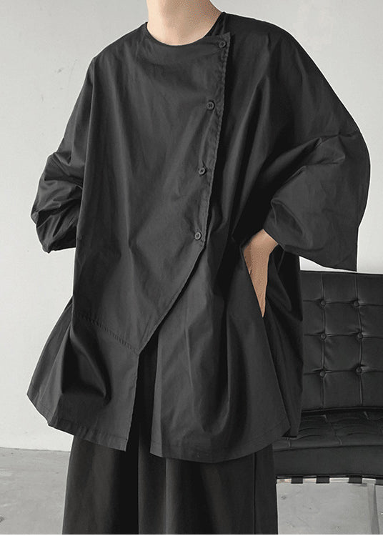Bohemian Schwarz Asymmetrische Übergroße Baumwolle Shirts Frühling TZ011