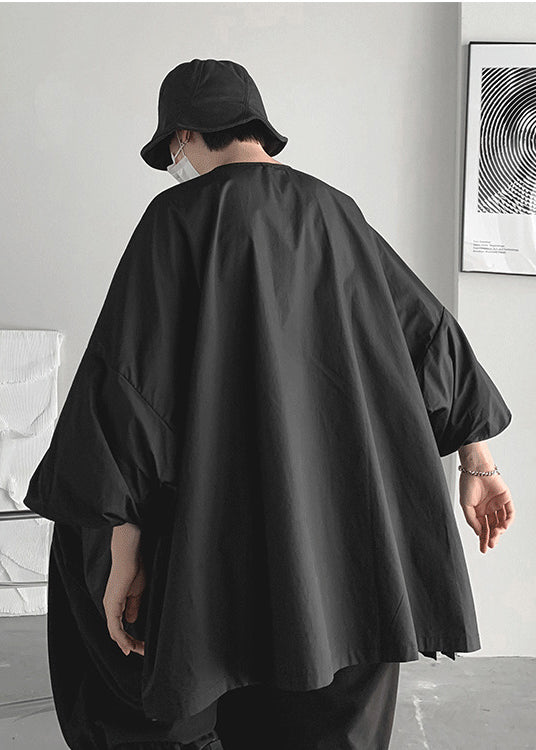 Bohemian Schwarz Asymmetrische Übergroße Baumwolle Shirts Frühling TZ011