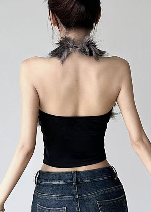 Out Black Hollow Bohemian Tanks Flauschige Ärmellose Patchwork