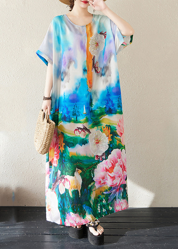 Bohemian Sommerkleider Baumwolle Übergroße Blau Tie Dye Maxi