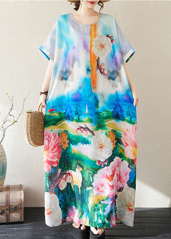 Bohemian Sommerkleider Baumwolle Übergroße Blau Tie Dye Maxi