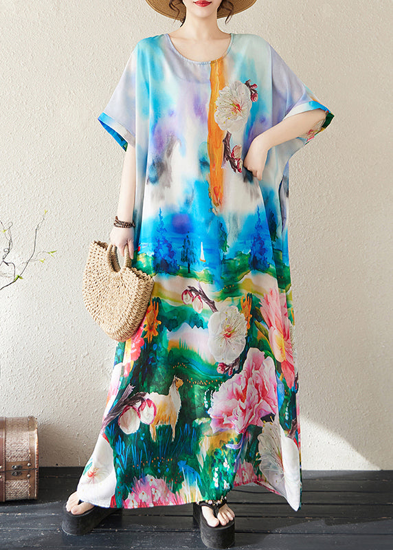 Bohemian Sommerkleider Baumwolle Übergroße Blau Tie Dye Maxi