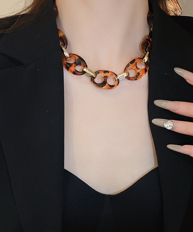 Collier bohème café acrylique creux en alliage