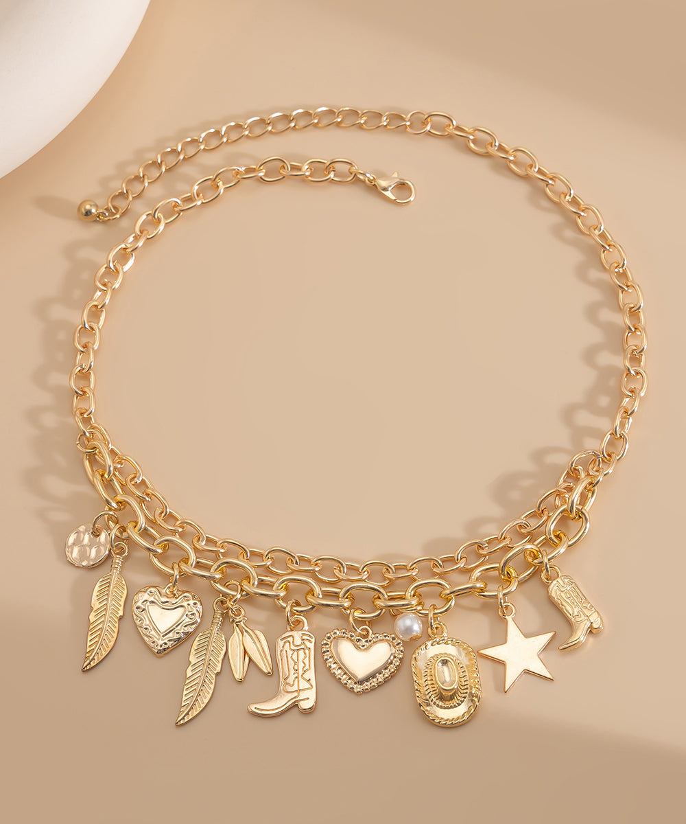 Necklace Gold Alloy Asymmetrical Bohemian Pendant Pearl Metal
