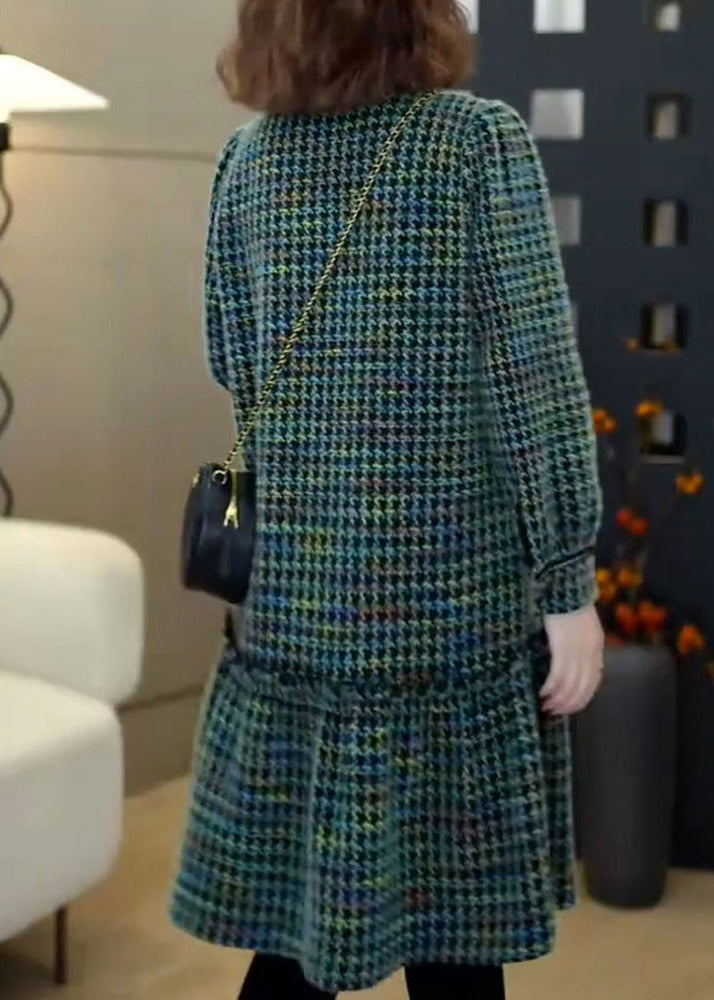 Bohemian Green Print Woll Tageskleider Frühling YO001