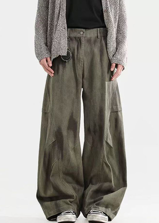 Hosen Herren Taille Elastisch Baumwolle Farbstoff Faltig Krawatte Grün Böhmen