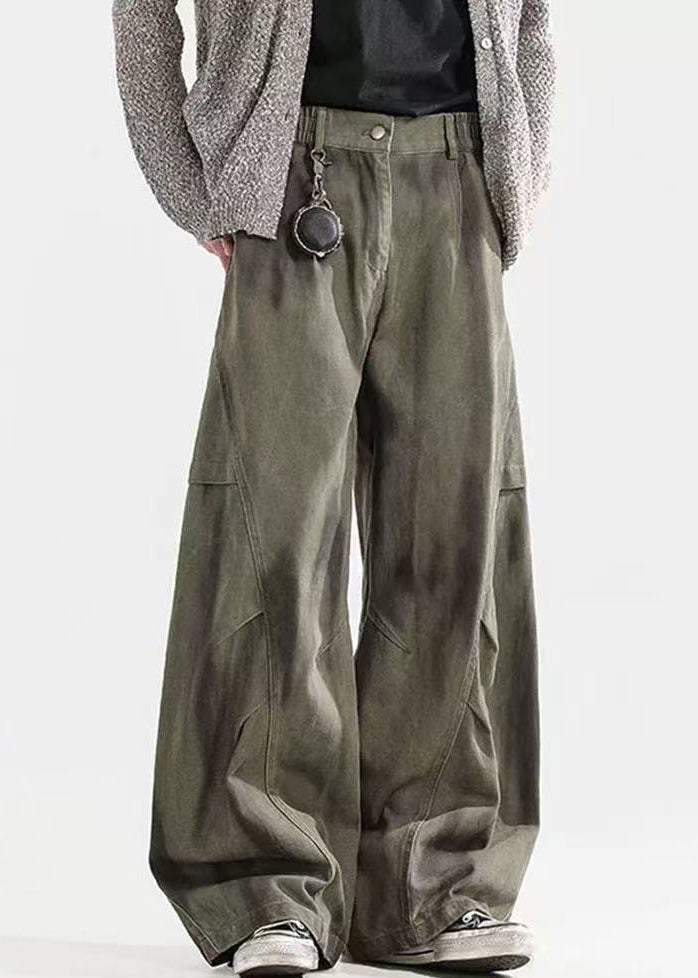 Hosen Herren Taille Elastisch Baumwolle Farbstoff Faltig Krawatte Grün Böhmen