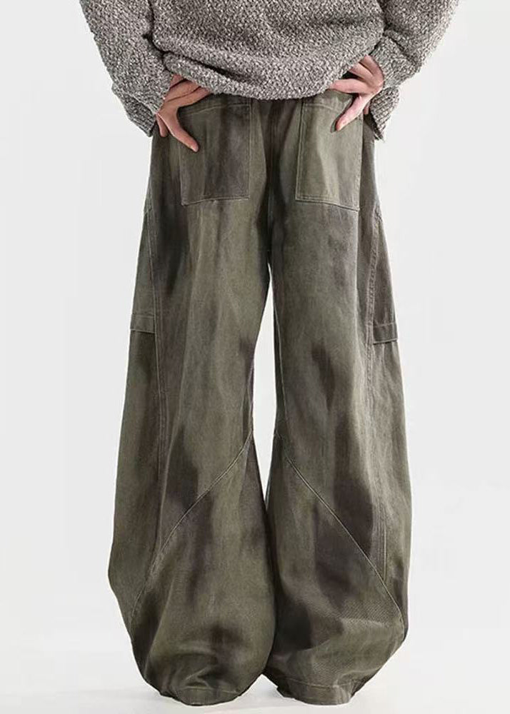 Hosen Herren Taille Elastisch Baumwolle Farbstoff Faltig Krawatte Grün Böhmen