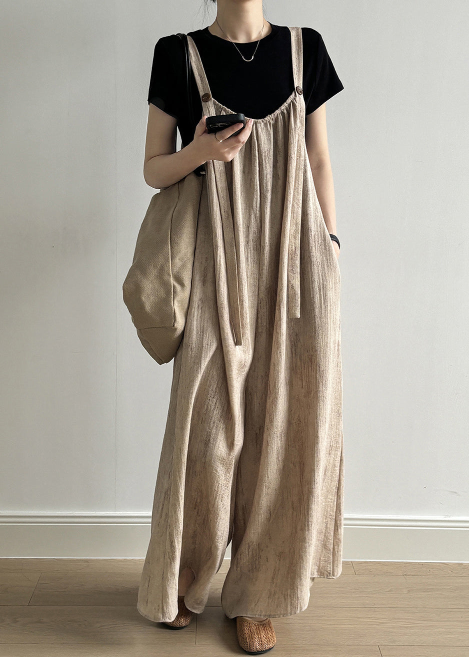 Pockets Khaki Summer Bohemian Solid Light Jumpsuits