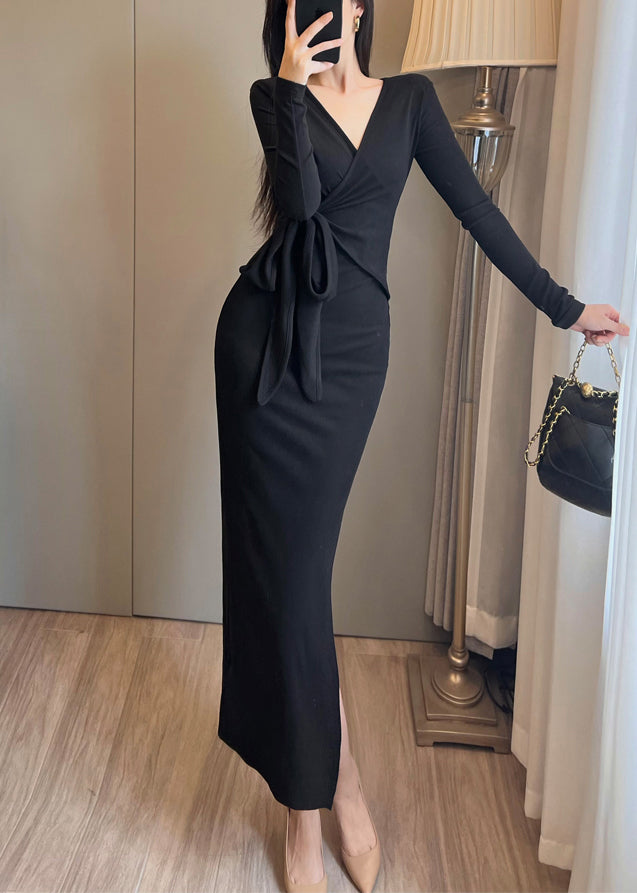 Long Open Waist Dress Orange Knit Tie Bohemian Side