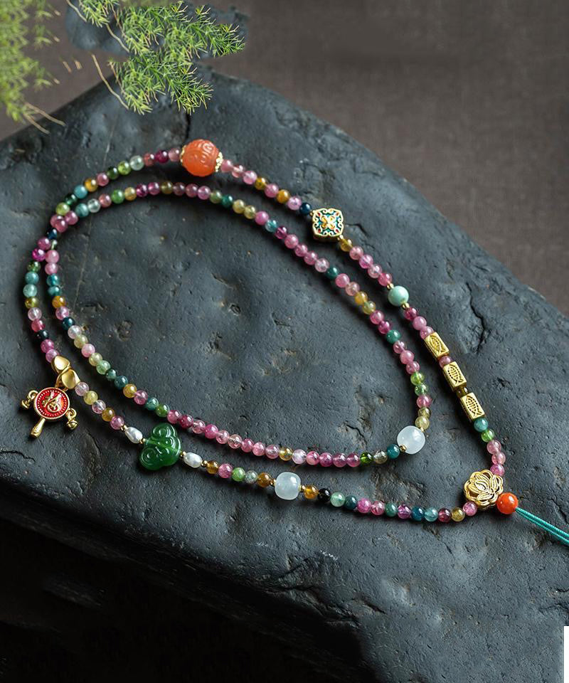 Bohemian Rainbow Beading Sweater Tassel Gratuated Bead Necklace KX1055
