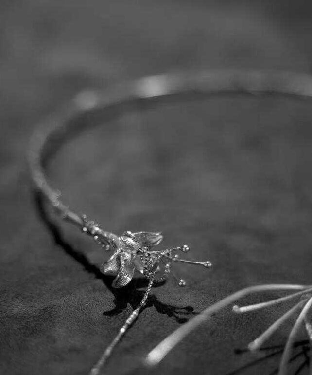 Böhmische Seide Sterling Silber Blumen Quaste Choker PO030