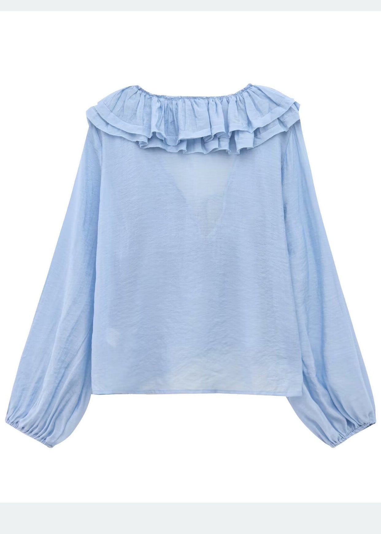 Hemd Bohemian Blau Himmel Baumwolle Rüschen Tops Sommer