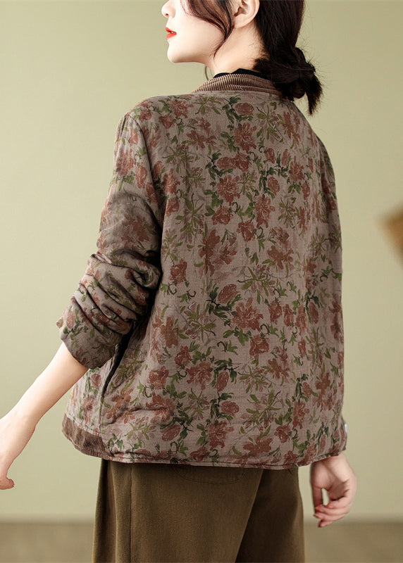 Bohemian V Neck Print Button Fine Cotton Filled Jackets Spring TN009